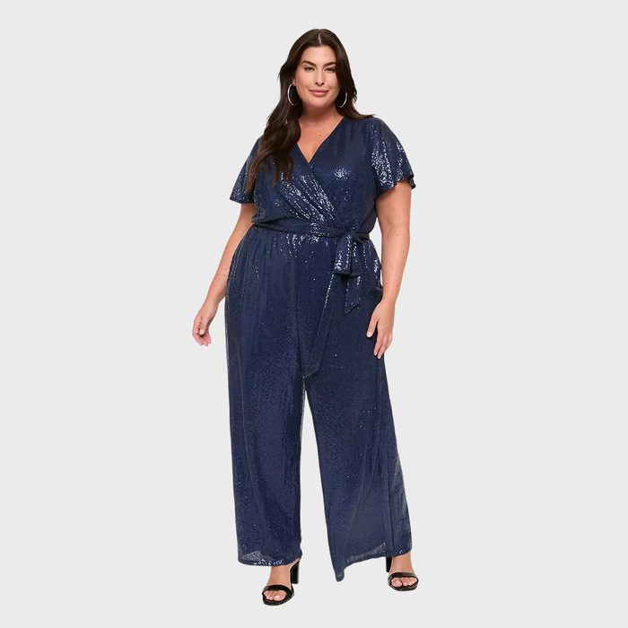 Sequin Flutter Sleeve Wide Leg Jumpsuit