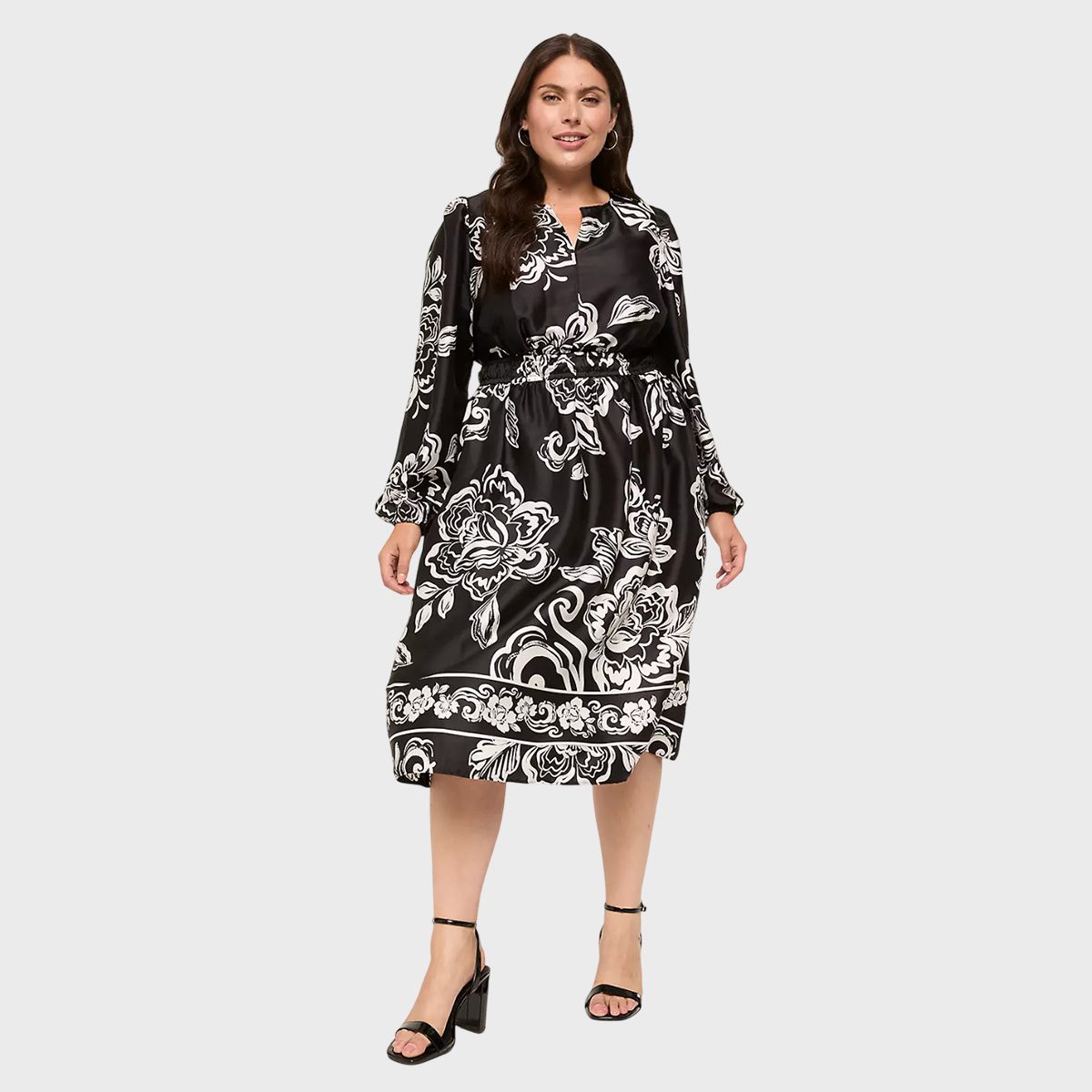 Split Neck Fit & Flare Midi Dress Ecomm Via Lanebryant.com 1