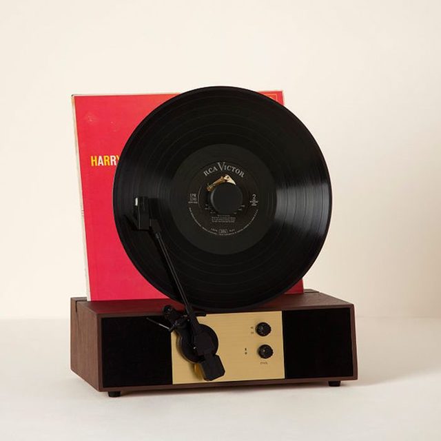 Uncommon Goods Vertical Vinyl Record Player With Bluetooth Via Uncommongoods.com 
