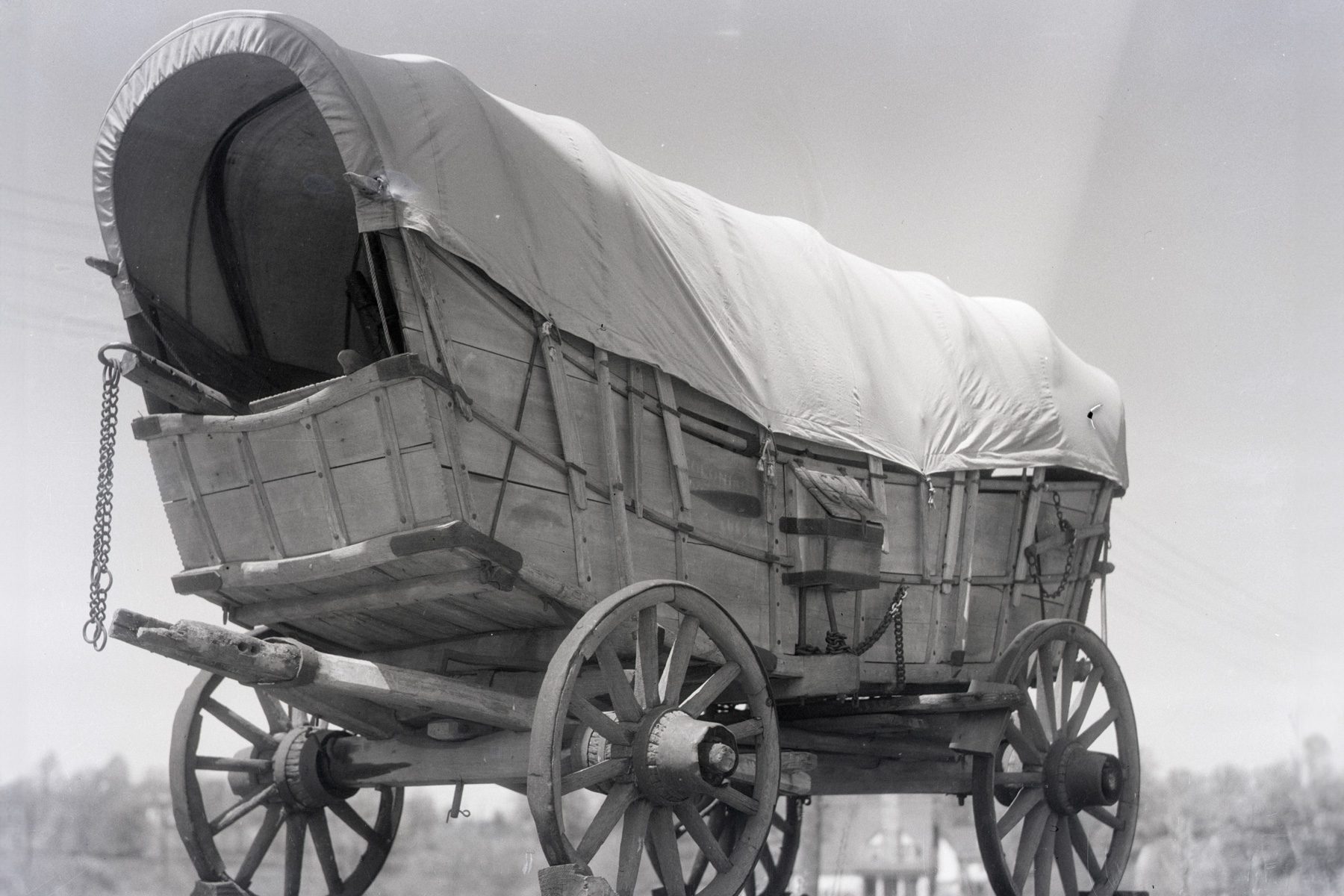 View of a Pennsylvania Conestoga wagon, one of America's first means of transportation, used extensively before and during the Civil War