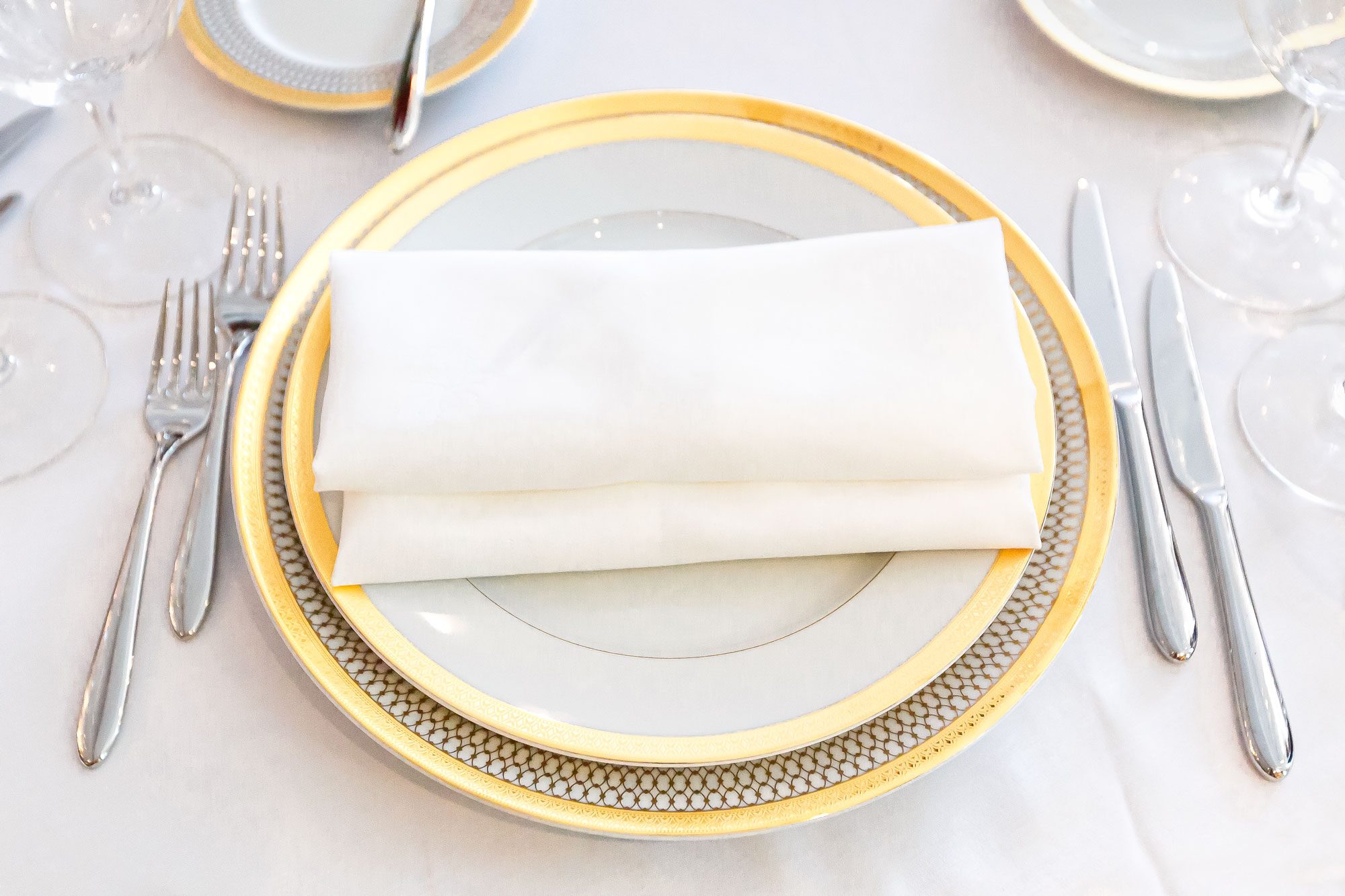 White Plate Yellow Canvas Tablecloth Napkin Serviette Fork