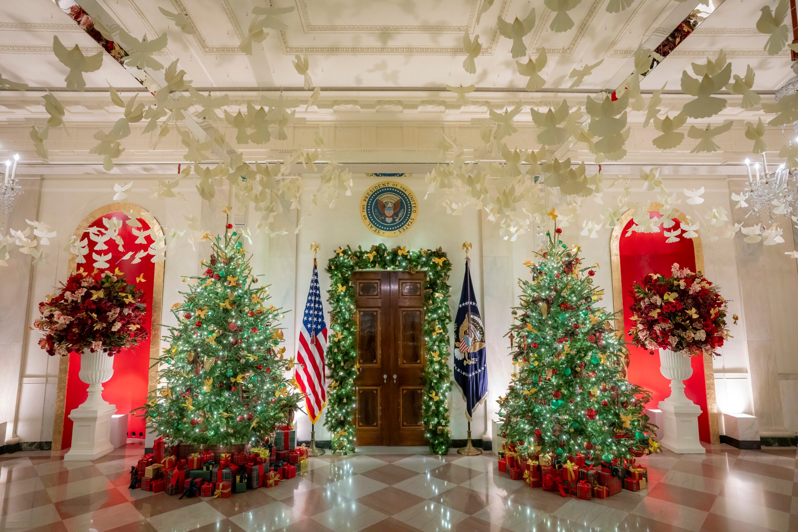 The Grand Foyer of the White House is decorated for the holidays, Sunday, December 1, 2024.