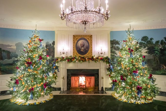 The Diplomatic Reception Room of the White House is decorated for the holidays, Sunday, December 1, 2024.