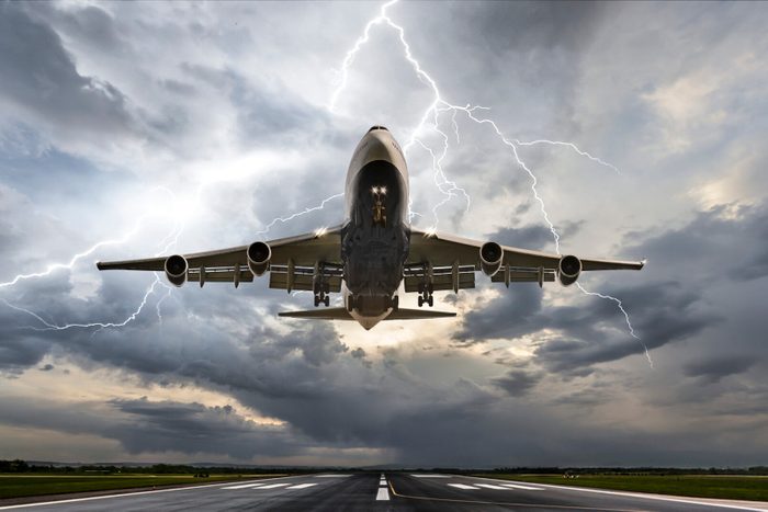 Passenger airplane landing on extreme weather