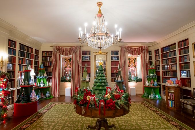 The Library of the White House is decorated for the holidays, Sunday, December 1, 2024.