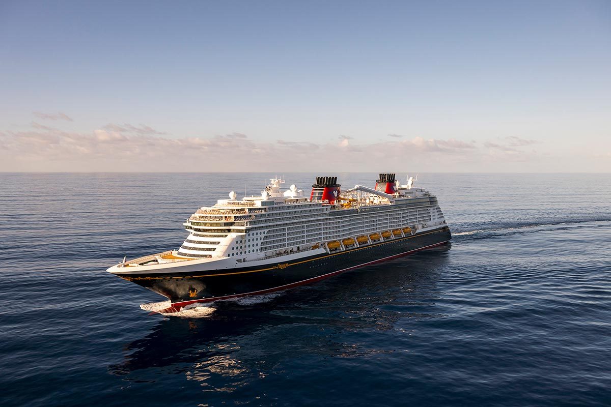 Cruise ship on a calm sea at golden hour