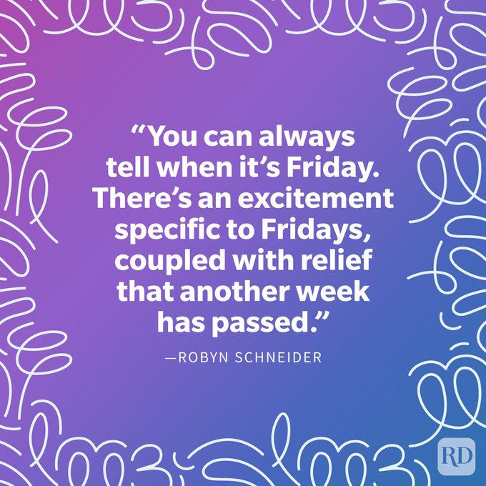 Friday Quote on vibrant gradient background with doodle swirls around the frame