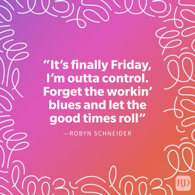 Friday Quote on vibrant gradient background with doodle swirls around the frame