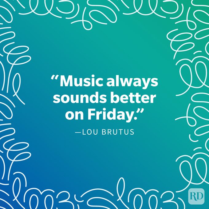 Friday Quote on vibrant gradient background with doodle swirls around the frame