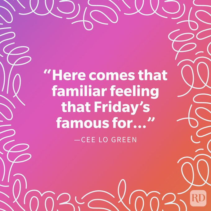Friday Quote on vibrant gradient background with doodle swirls around the frame