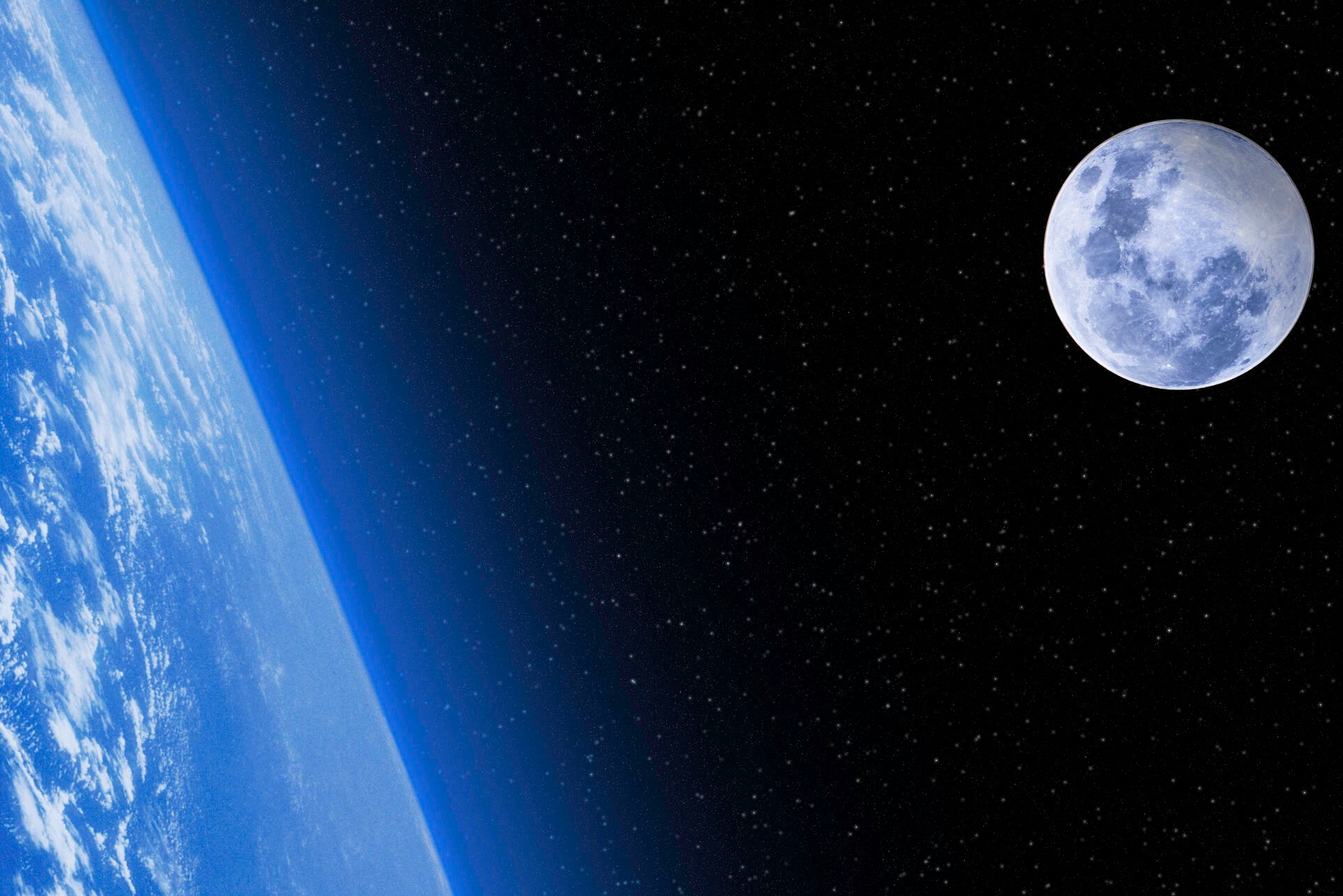 Planet Earth and Moon in Outer Space