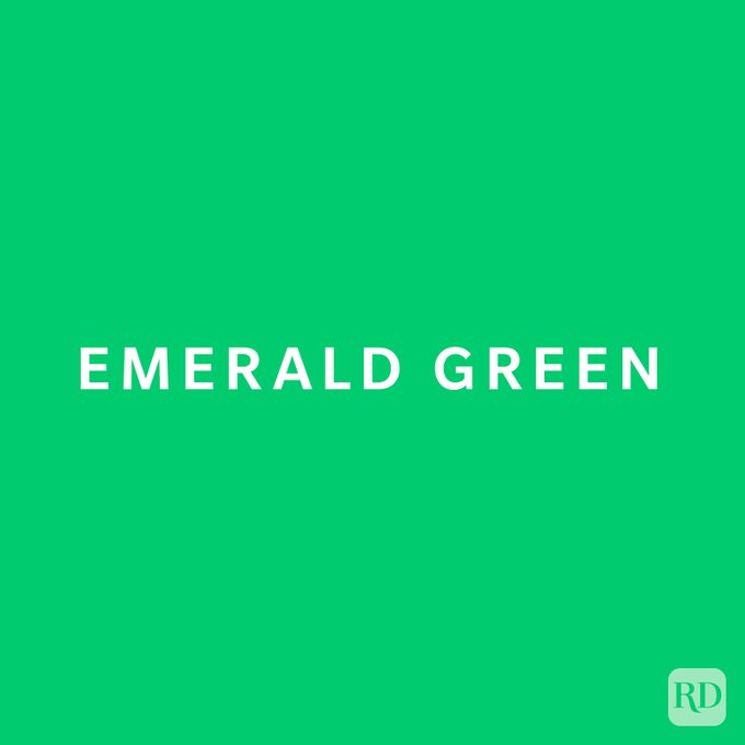 Text "Emerald Green" in bold white letters centered on a solid emerald green background. A small "RD" logo is in the bottom right corner.